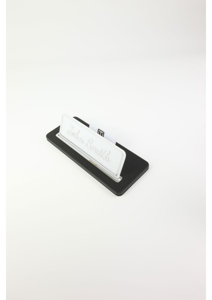 Deri Masa Isimliği Düz Siyah Krom Detaylı - Isimlik ve Kartvizitlik modelleri