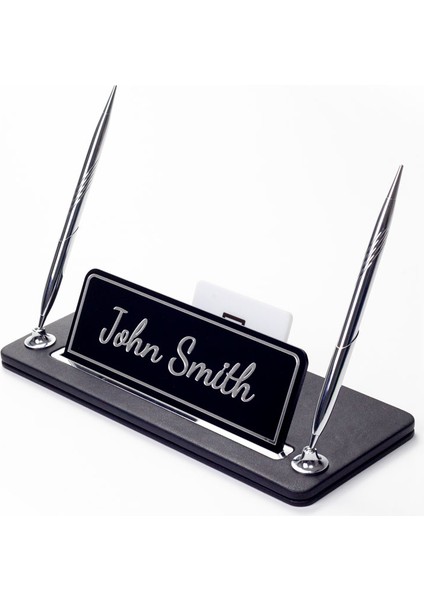 Iki Kalemli Deri Masa Isimliği Düz Siyah Krom Detaylı modelleri