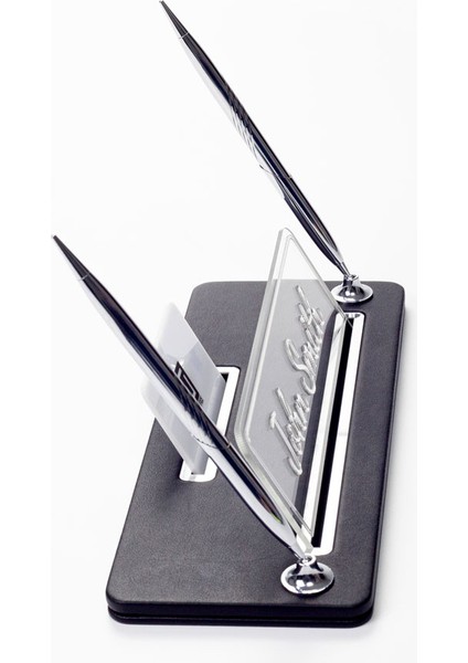 Iki Kalemli Deri Masa Isimliği Düz Siyah Krom Detaylı fırsatları