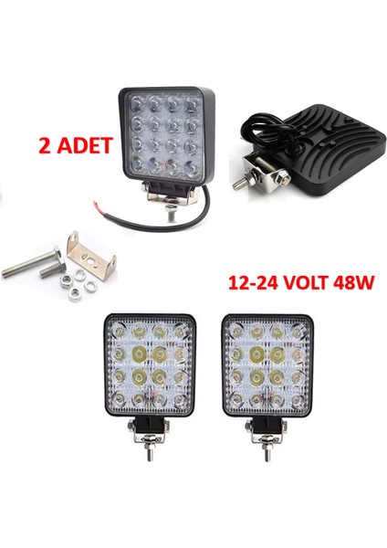 2 Adet Off Road Sis Farı Lambası 16 LED Kare Çalışma Lambası RY254526