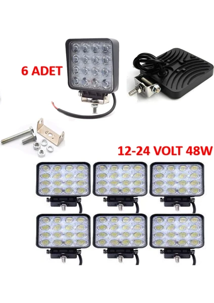 6 Adet Off Road Sis Farı Lambası 16 LED Kare Çalışma Lambası RY880025