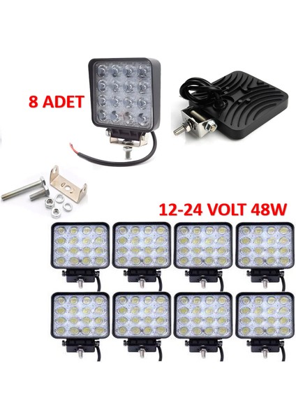 8 Adet Off Road Sis Farı Lambası 16 LED Kare Çalışma Lambası RY466520