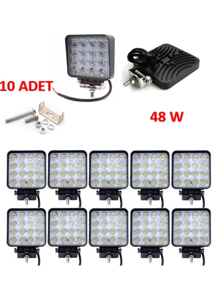 10 Adet Off Road Sis Farı Lambası 16 LED Kare Çalışma Lambası RY688021