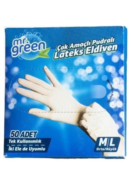 Mr. Green Çok Amaçlı Pudralı Eldiven M ve L Beyaz 50'li