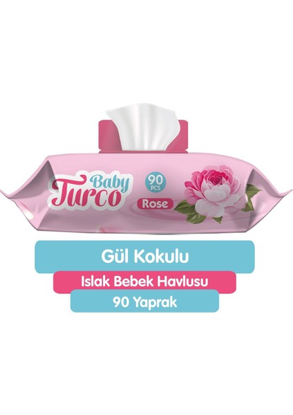 Islak Havlu Mendil 90 Yaprak Gül/rose Plastik Kapaklı Tekli Pk