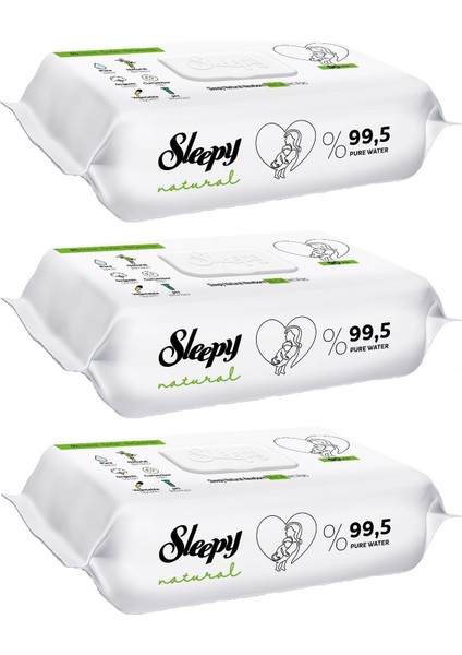 Islak Havlu Mendil 90 Yaprak Natural Yenidoğan 3 Lü Set 270 Yaprak Plastik Kapaklı