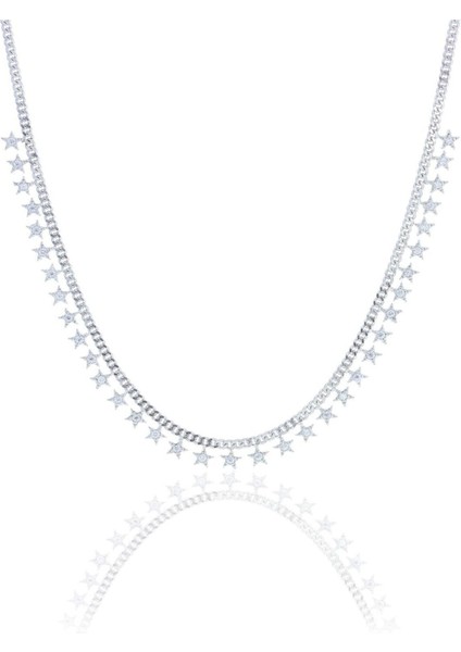 Kadın 925 Ayar Gümüş Yıldız Pullu Kolye