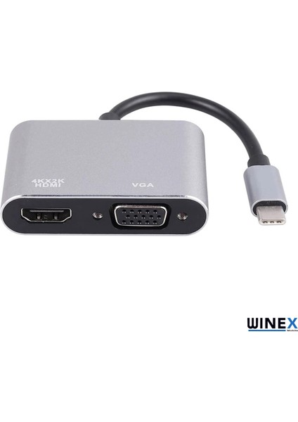 2in1 Type-C To 4K HDMI + VGA Çevirici ve Dönüştürücü Adaptör
