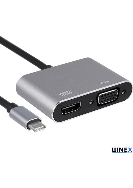 2in1 Type-C To 4K HDMI + VGA Çevirici ve Dönüştürücü Adaptör