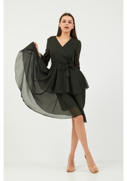 Haki Puantiyeli Şifon Elbise modelleri