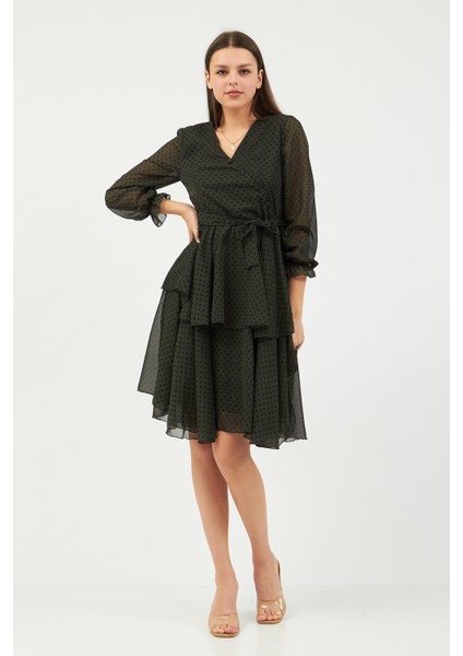 Haki Puantiyeli Şifon Elbise fiyatları