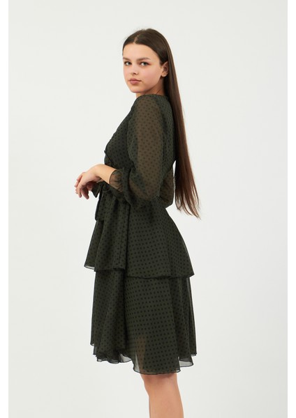 Haki Puantiyeli Şifon Elbise fırsatları