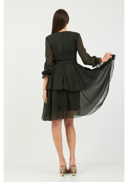 Haki Puantiyeli Şifon Elbise indirimleri