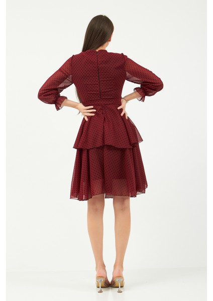 Bordo Puantiyeli Şifon Elbise modelleri