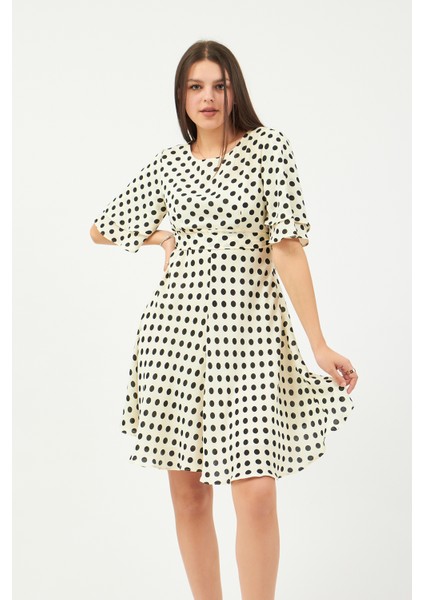 Bej Puantiyeli Elbise modelleri