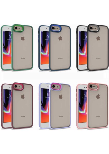 Case World Apple iPhone Se 2020 ile Uyumlu Kapak Metal Kamera Korumalı Arkası Şeffaf Silikon ile Uyumlu Kılıf - Mavi