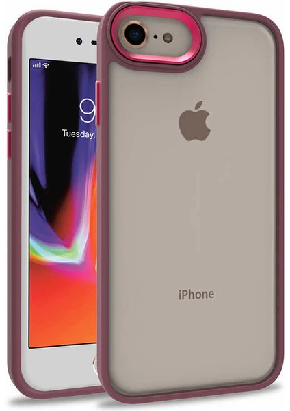 Case World Apple iPhone Se 2020 ile Uyumlu Kapak Metal Kamera Korumalı Arkası Şeffaf Silikon ile Uyumlu Kılıf - Kırmızı