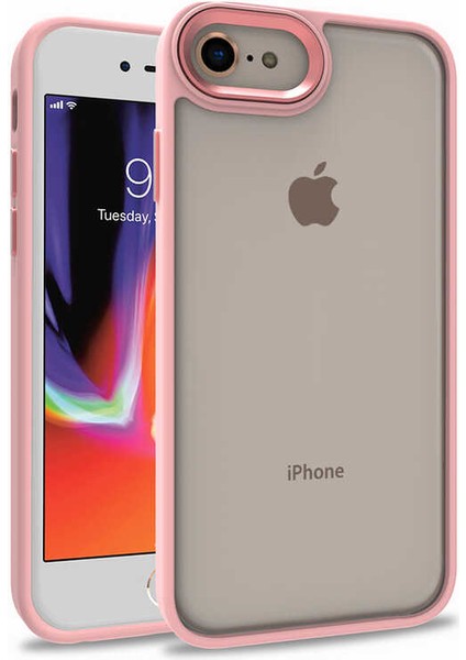 Apple iPhone Se 2020 ile Uyumlu Kapak Metal Kamera Korumalı Arkası Şeffaf Silikon ile Uyumlu Kılıf - Rose Gold