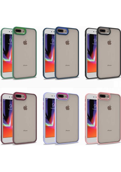 Case World Apple iPhone 8 Plus ile Uyumlu Kapak Metal Kamera Korumalı Arkası Şeffaf Silikon ile Uyumlu Kılıf - Siyah