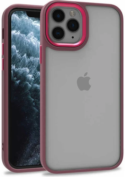 Case World Apple iPhone 11 Pro ile Uyumlu Kapak Metal Kamera Korumalı Arkası Şeffaf Silikon ile Uyumlu Kılıf - Kırmızı