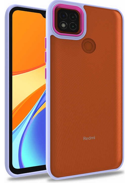 Xiaomi Redmi 9c ile Uyumlu Kapak Metal Kamera Korumalı Arkası Şeffaf Silikon ile Uyumlu Kılıf - Lila