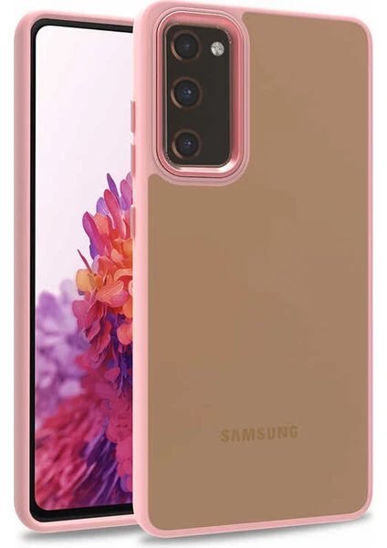 Case World Samsung Galaxy S20 Fe ile Uyumlu Kapak Metal Kamera Korumalı Arkası Şeffaf Silikon ile Uyumlu Kılıf - Rose Gold