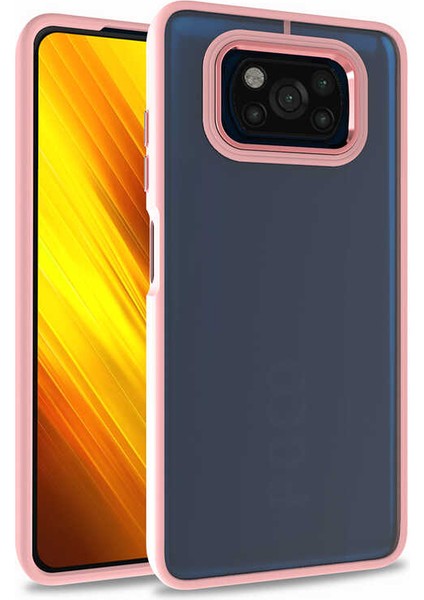 Case World Xiaomi Poco X3 Pro ile Uyumlu Kapak Metal Kamera Korumalı Arkası Şeffaf Silikon ile Uyumlu Kılıf - Rose Gold