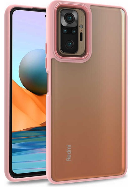 Xiaomi Redmi Note 10 Pro ile Uyumlu Kapak Metal Kamera Korumalı Arkası Şeffaf Silikon ile Uyumlu Kılıf - Rose Gold