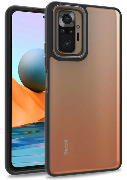 Case World Xiaomi Redmi Note 10 Pro ile Uyumlu Kapak Metal Kamera Korumalı Arkası Şeffaf Silikon ile Uyumlu Kılıf - Siyah