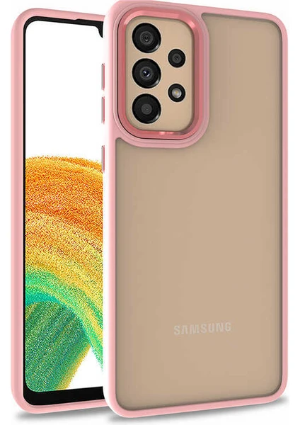 Case World Samsung Galaxy A32 4g ile Uyumlu Kapak Metal Kamera Korumalı Arkası Şeffaf Silikon ile Uyumlu Kılıf - Rose Gold