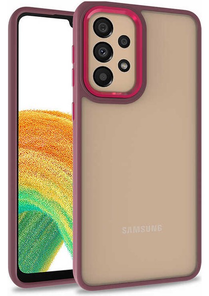 Case World Samsung Galaxy A73 ile Uyumlu Kapak Metal Kamera Korumalı Arkası Şeffaf Silikon ile Uyumlu Kılıf - Kırmızı