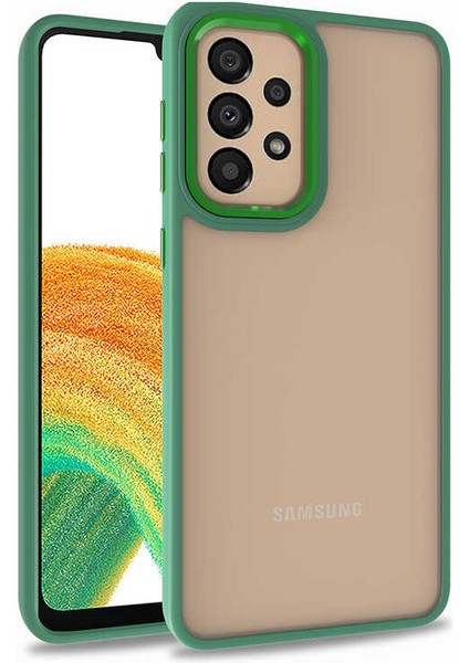 Case World Samsung Galaxy A73 ile Uyumlu Kapak Metal Kamera Korumalı Arkası Şeffaf Silikon ile Uyumlu Kılıf - Yeşil