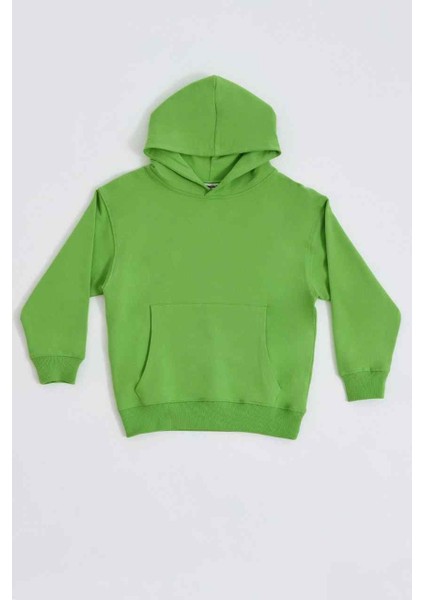 Organik Kapüşonlu Uzun Kollu Erkek Çocuk Sweatshirt - Yeşil - 10-12