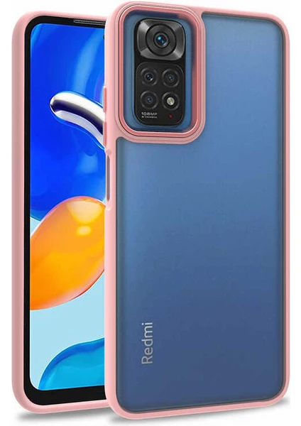 Case World Xiaomi Redmi Note 11 Global ile Uyumlu Kapak Metal Kamera Korumalı Arkası Şeffaf Silikon ile Uyumlu Kılıf - Rose Gold