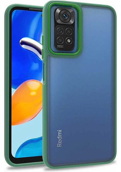 Case World Xiaomi Redmi Note 11 Global ile Uyumlu Kapak Metal Kamera Korumalı Arkası Şeffaf Silikon ile Uyumlu Kılıf - Yeşil