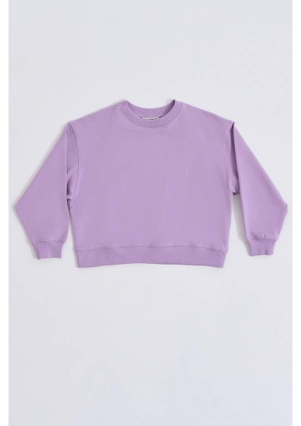 Organik Uzun Kollu Kız Çocuk Sweatshirt - Lila - 8-10
