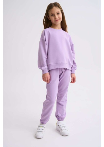 Organik Uzun Kollu Kız Çocuk Sweatshirt - Lila - 8-10