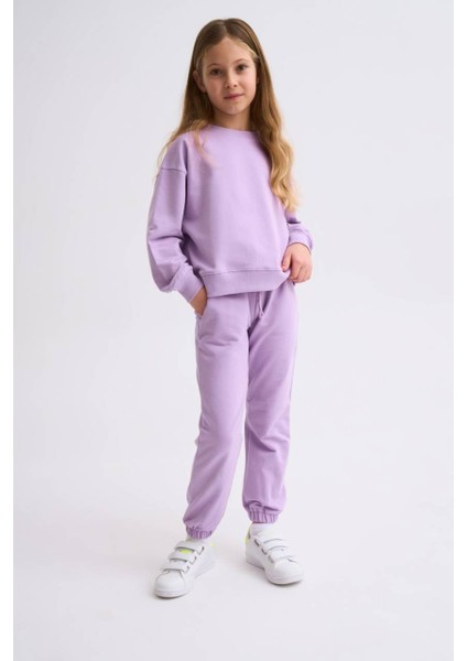 Organik Uzun Kollu Kız Çocuk Sweatshirt - Lila - 8-10