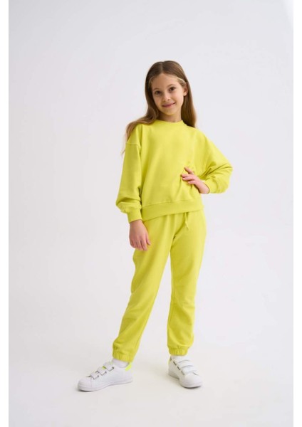 Organik Uzun Kollu Kız Çocuk Sweatshirt - Sarı - 8-10