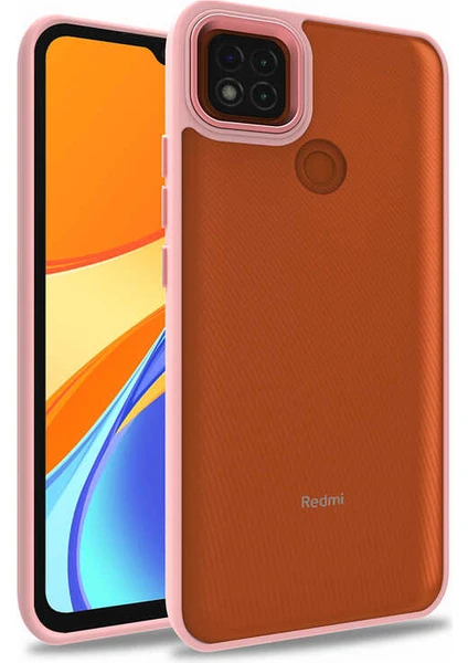 Case World Xiaomi Redmi 9c ile Uyumlu Kapak Metal Kamera Korumalı Arkası Şeffaf Silikon ile Uyumlu Kılıf - Rose Gold