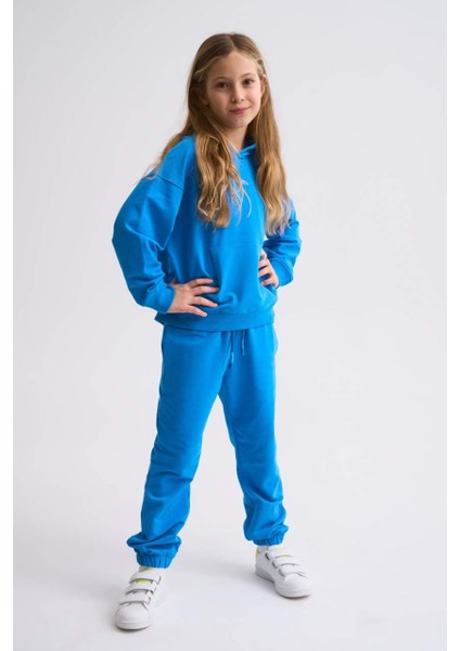 Organik Kapüşonlu Uzun Kollu Kız Çocuk Sweatshirt - Mavi - 10-12 fiyatları