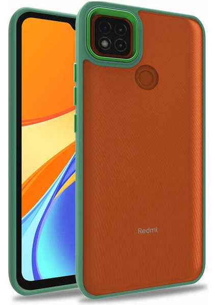 Case World Xiaomi Redmi 9c ile Uyumlu Kapak Metal Kamera Korumalı Arkası Şeffaf Silikon ile Uyumlu Kılıf - Yeşil