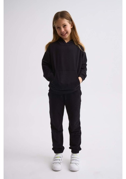 Organik Kapüşonlu Uzun Kollu Kız Çocuk Sweatshirt - Siyah - 10-12 fiyatları
