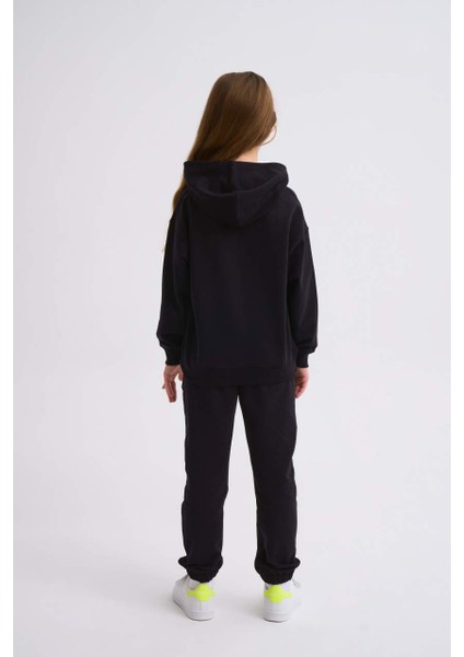 Organik Kapüşonlu Uzun Kollu Kız Çocuk Sweatshirt - Siyah - 10-12 modelleri