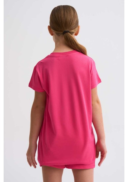 Organik Kısa Kollu Kız Çocuk Tişört - Pembe - 8-10 modelleri