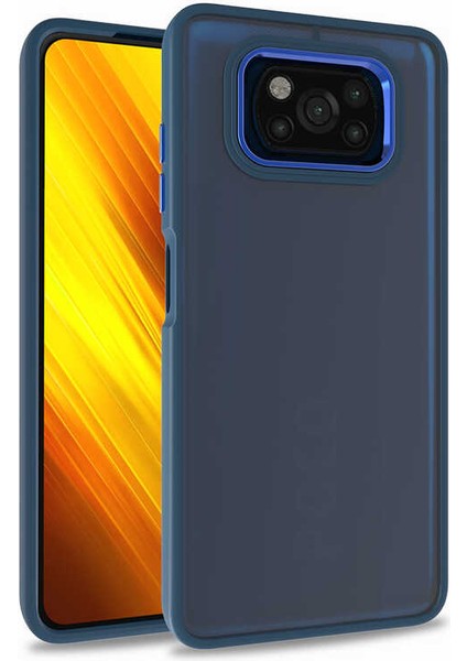 Caseworld Xiaomi Poco X3 Pro Kapak Metal Kamera Korumalı Arkası Şeffaf Silikon Kılıf - Mavi