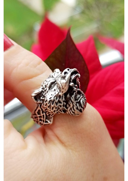 Antik Gümüş Kaplama Post Başlı Adam Şekilli El Yapımı Ayarlanabilir Erkek Yüzük