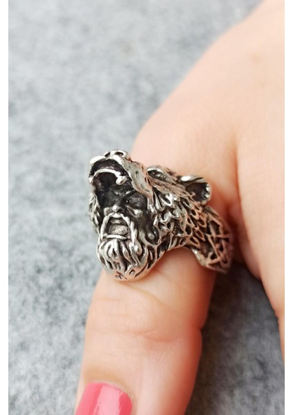 Antik Gümüş Kaplama Post Başlı Adam Şekilli El Yapımı Ayarlanabilir Erkek Yüzük fiyatları