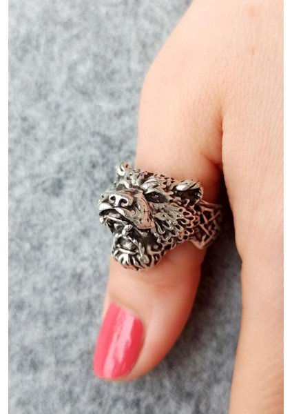 Antik Gümüş Kaplama Post Başlı Adam Şekilli El Yapımı Ayarlanabilir Erkek Yüzük modelleri