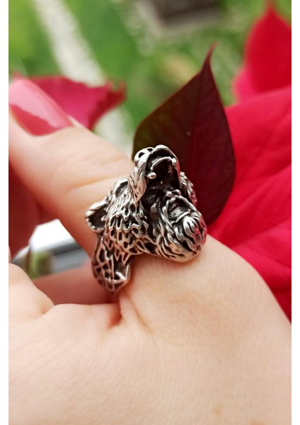 Antik Gümüş Kaplama Post Başlı Adam Şekilli El Yapımı Ayarlanabilir Erkek Yüzük fırsatları